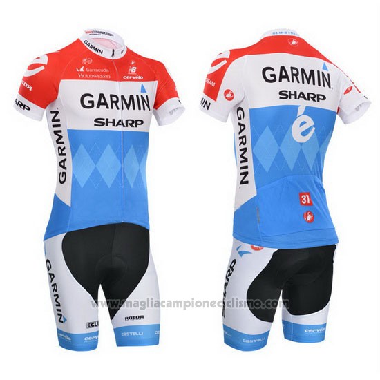 2014 Abbigliamento Ciclismo Garmin Sharp Azzurro e Rosso Manica Corta e Salopette